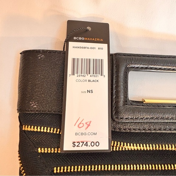 BCBG MAXAZRIA Zipper Leather Black and Gold Clutch Bag With Handle NEW WITH TAG - Picture 6 of 11